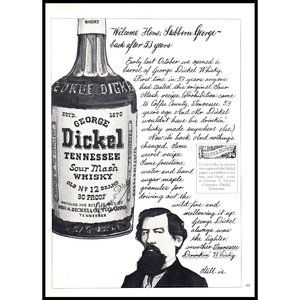 1965 George Dickel Tennessee Whiskey Vintage Print Ad Handwriting Wall Art